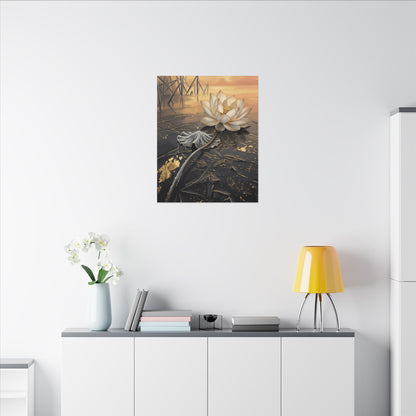 Kintsugi Lotus Flower in Golden Hour | Gold Vein Canvas Art
