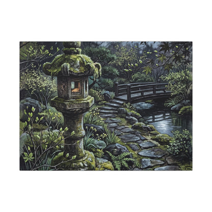 Japandi Stone Lantern in Moonlight | Texture Canvas Art Art Print