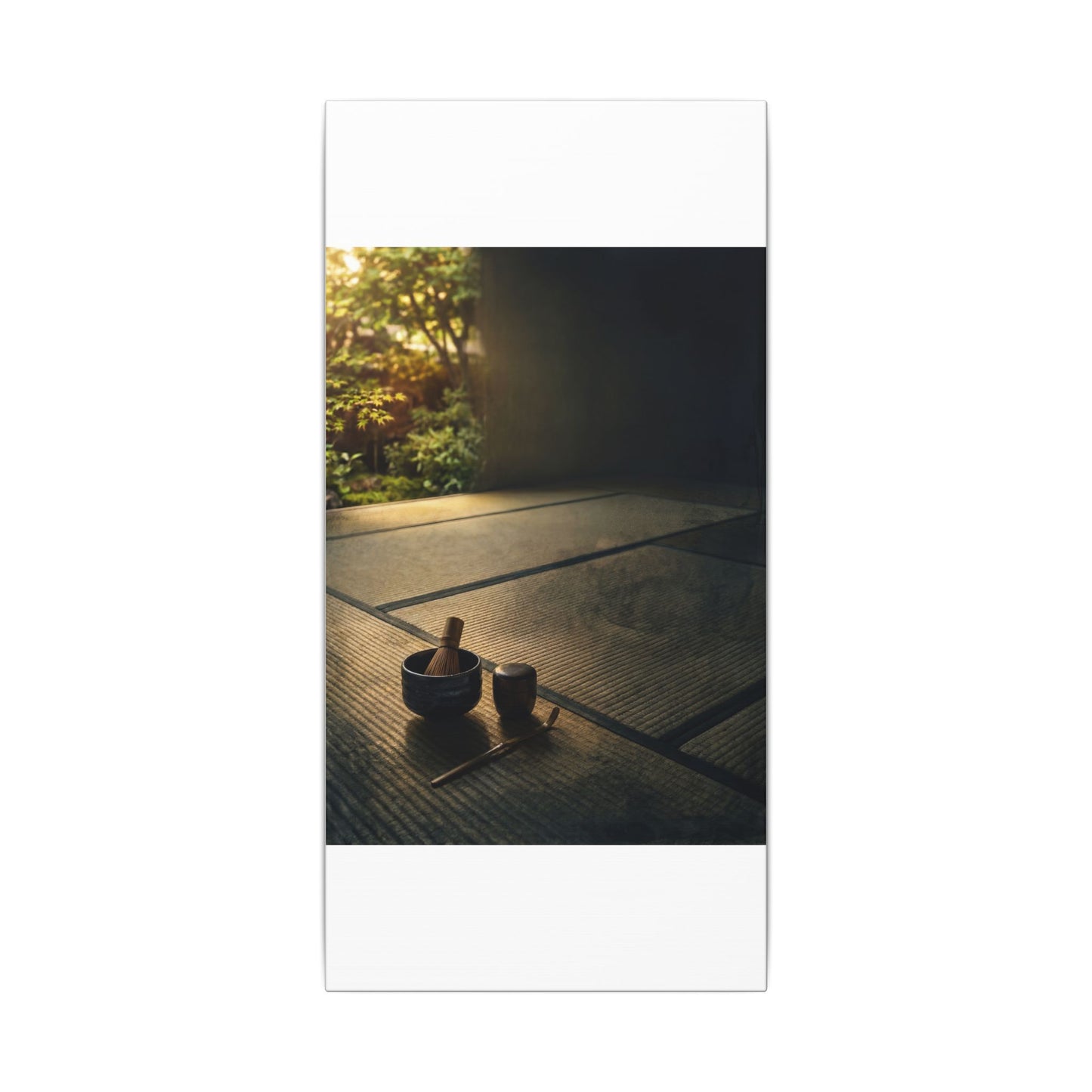 Dark Japandi Tea Ceremony in Golden Hour | Dark Texture Canvas Art