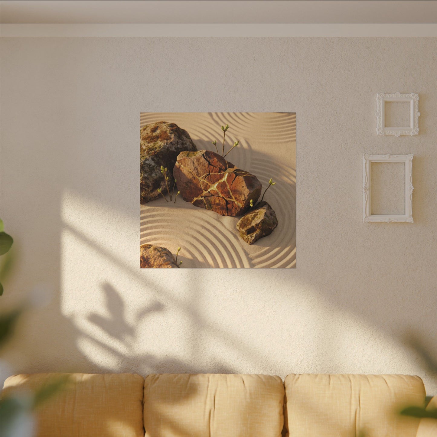 Kanso Rock Garden Canvas Art - Kintsugi Crackle Gold