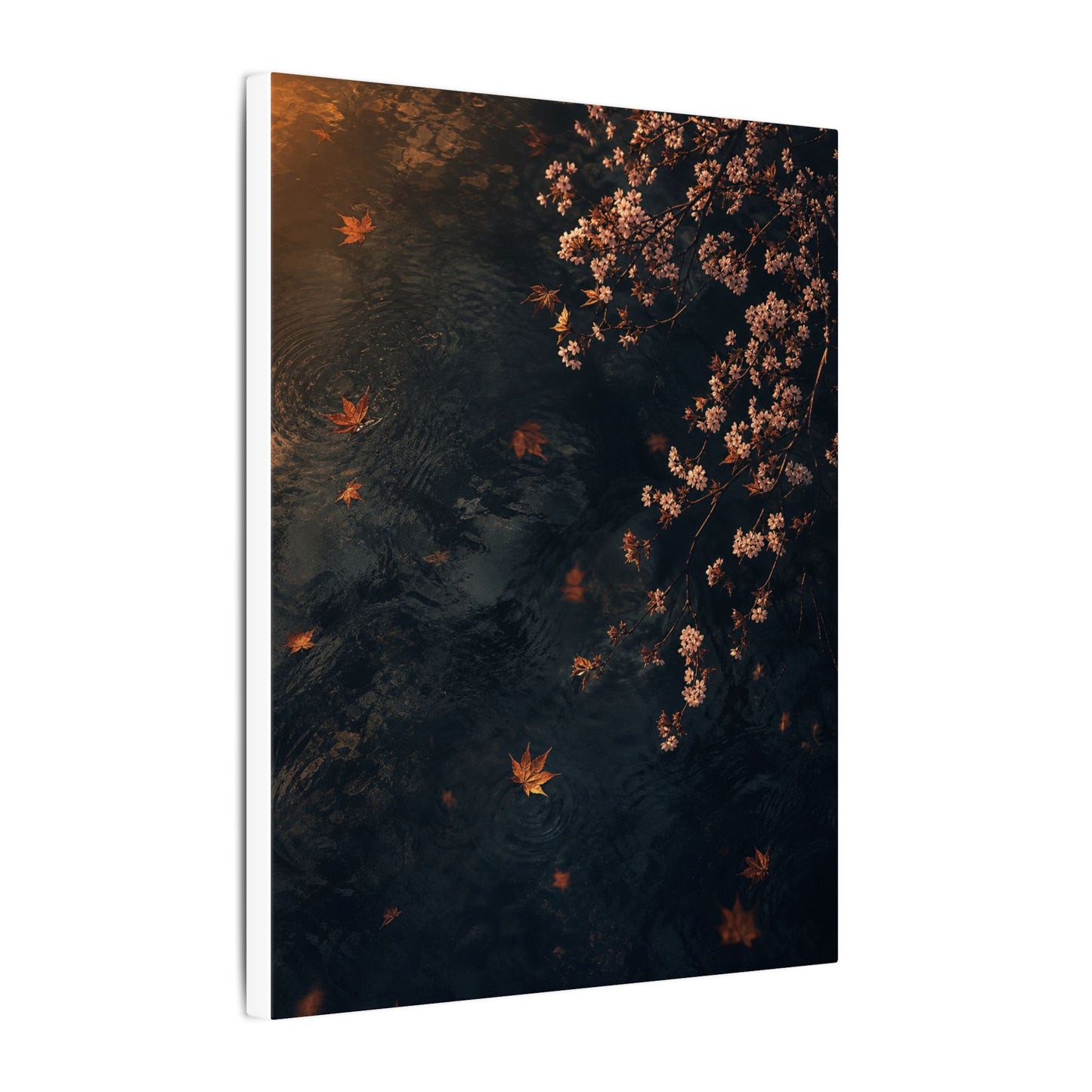 Golden Hour Cherry Blossom Canvas Art - Dark Japandi Kanso