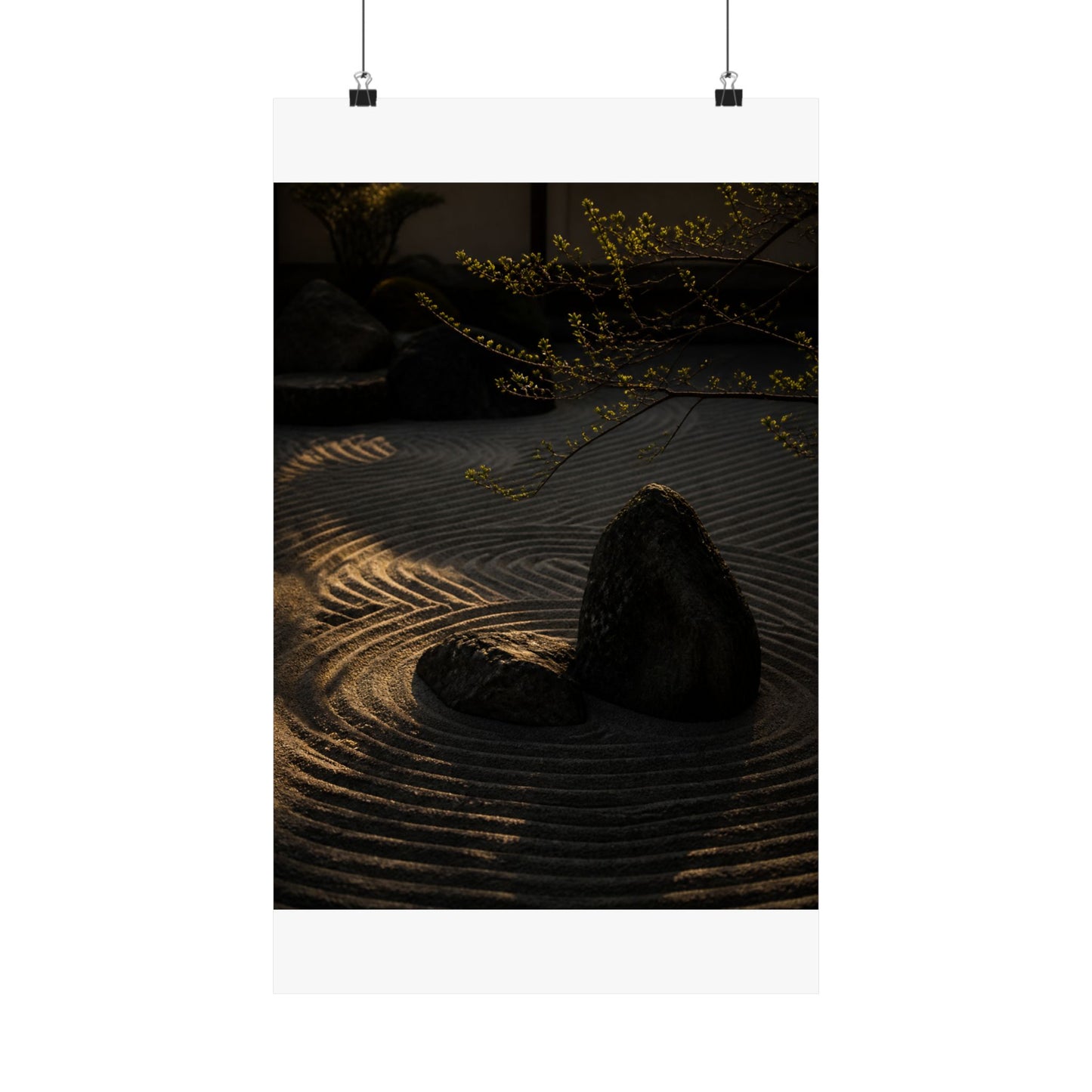 Golden Hour Rock Garden Wall Art Print - Dark Japandi Ma