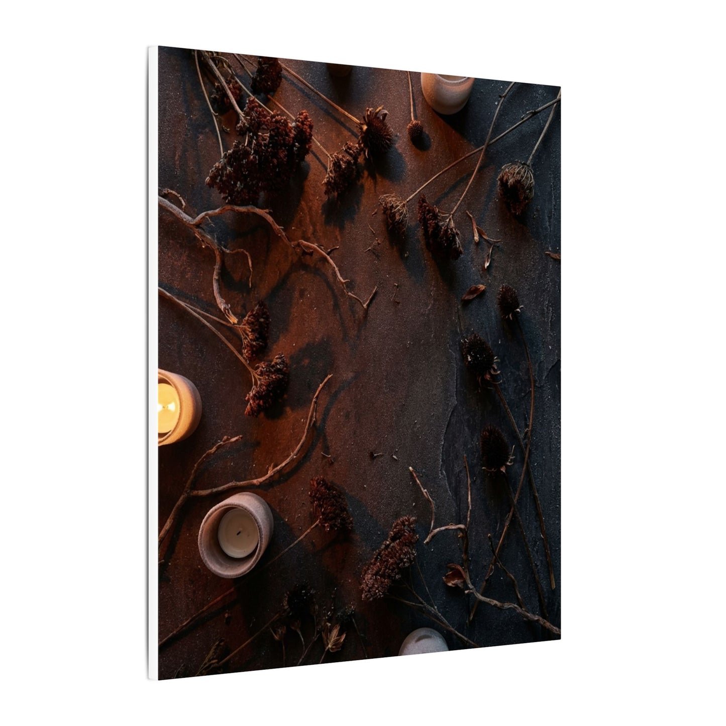 Dried Flowers Canvas Art | Winter Dark Japandi Moody Minimal Art