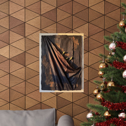 Dark Japandi Silk Drape in Golden Hour | Dark Texture Wall Art Print