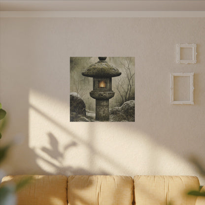 Stone Lantern Winter Canvas Art | Japandi Neutral Design