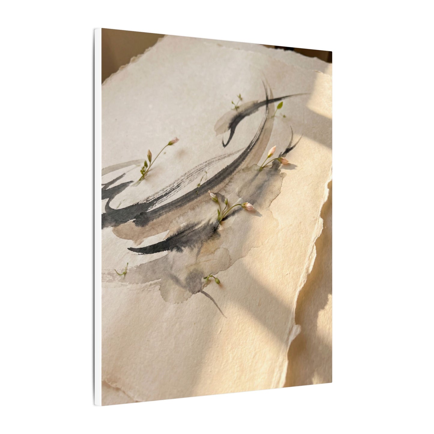 Ink Brushstroke Watercolor Canvas Art | Neutral Japandi Art