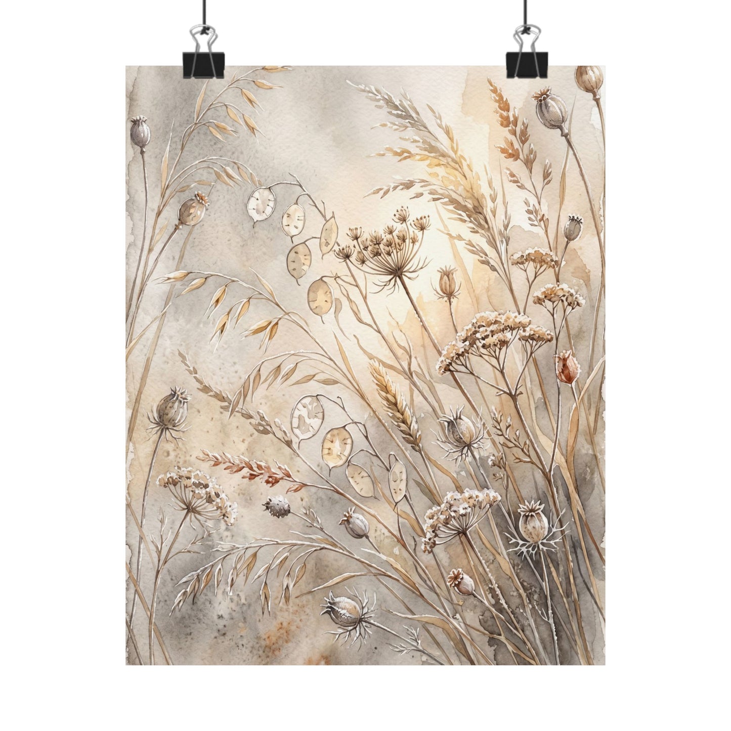 Dried Flowers Watercolor Wall Art Print | Neutral Japandi Art