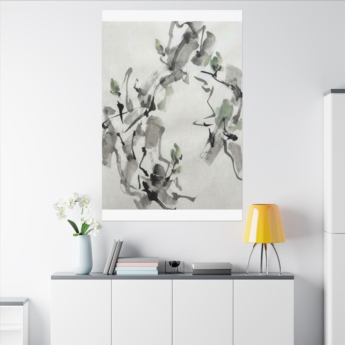 Zen Ink Brushstroke in Overcast | Sumi E Canvas Art