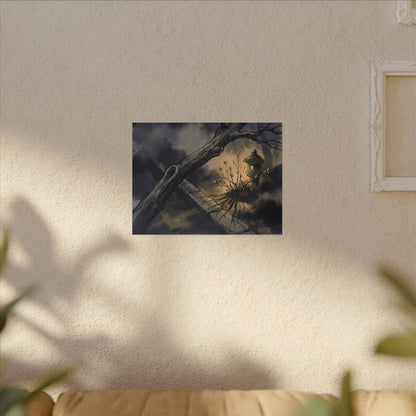 Dark Japandi Moonlit Garden in Golden Hour | Charcoal Ink Canvas Art