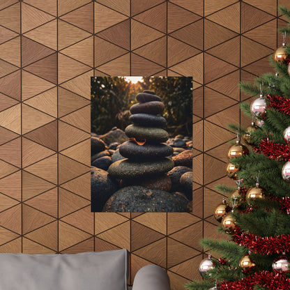 River Stones Wall Art Print | Summer Dark Japandi Moody Minimal Art