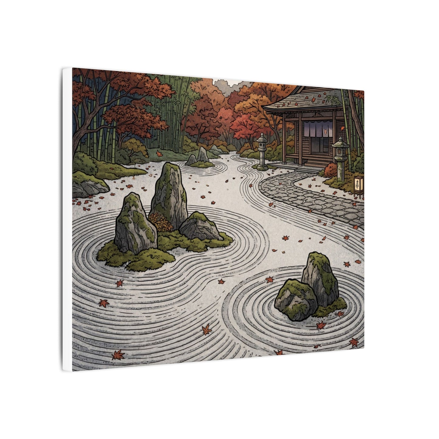Autumn Rock Garden Ukiyo E Inspired Canvas Art | Peaceful Decor