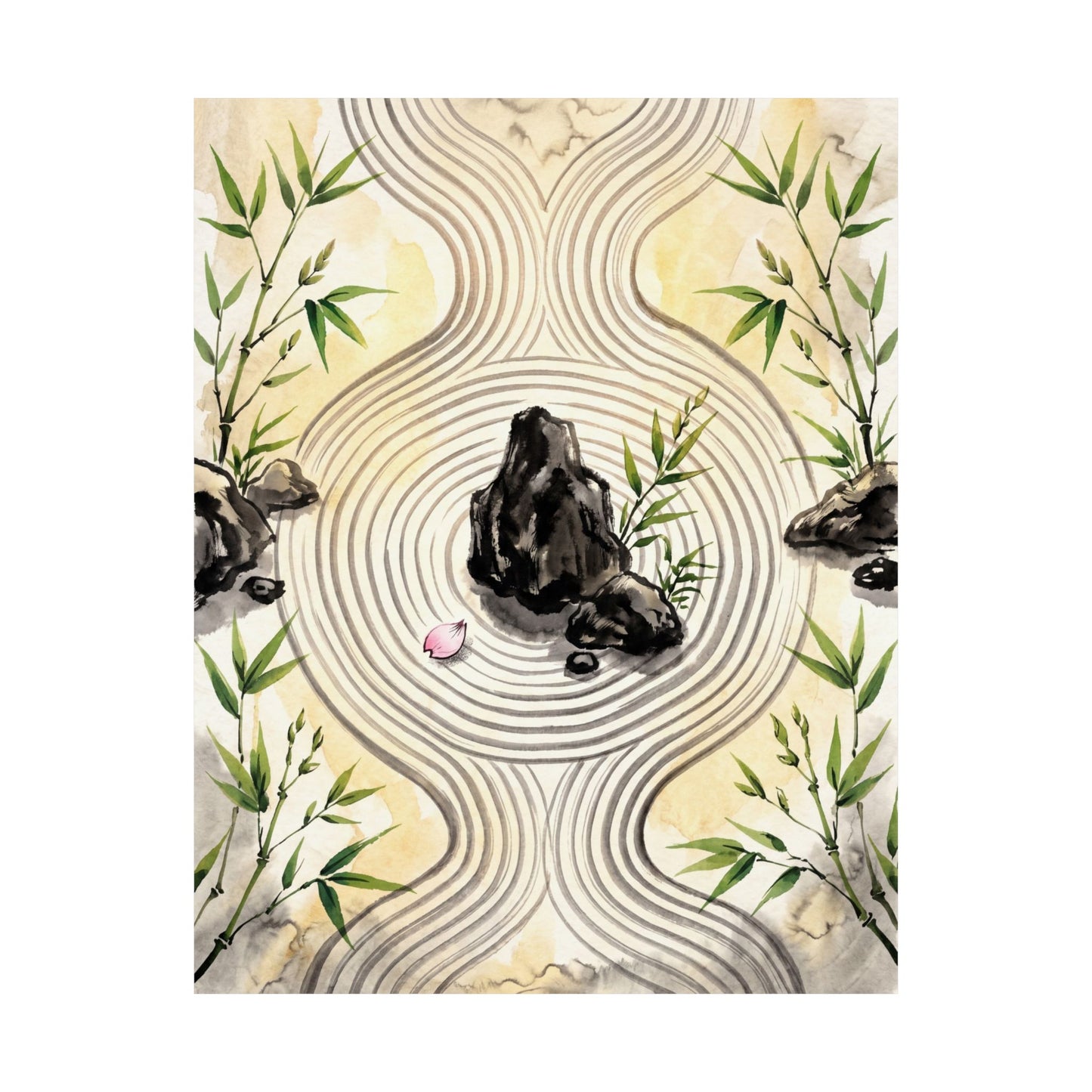 Serene Rock Garden Wall Art Print - Sumi E Zen