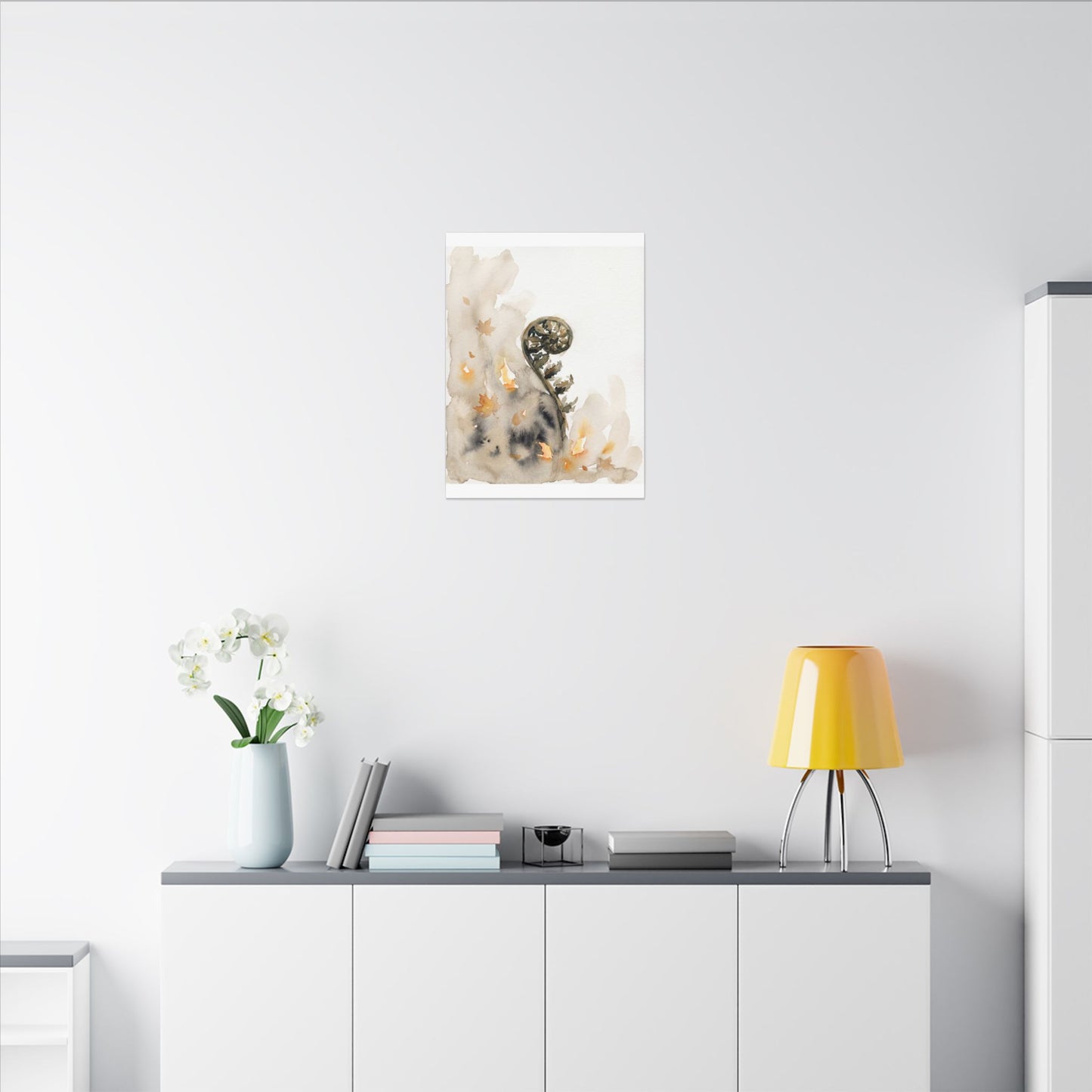 Fern Unfurling Watercolor Canvas Art | Earthy Japandi Art