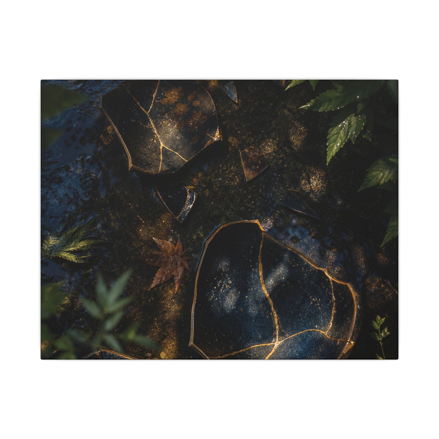Dark Japandi Broken Pottery in Dappled | Shadow Zen Canvas Art