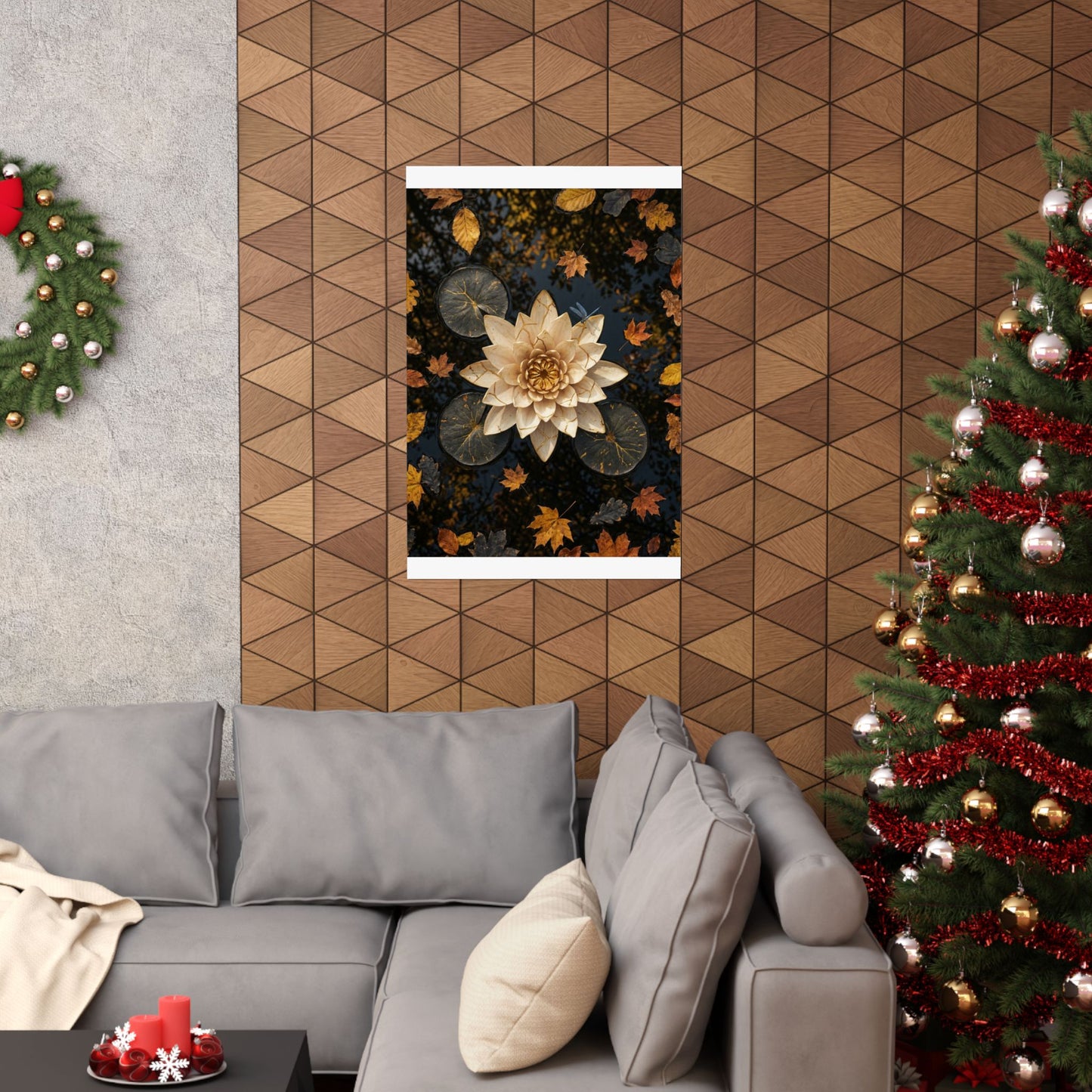 Lotus Flower Wall Art Print | Autumn Kintsugi Gold Repair Art