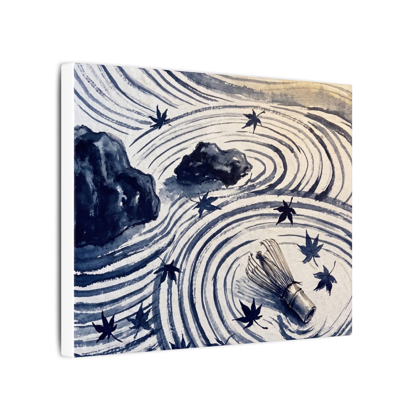 Zen Rock Garden in Golden Hour | Sumi E Canvas Art
