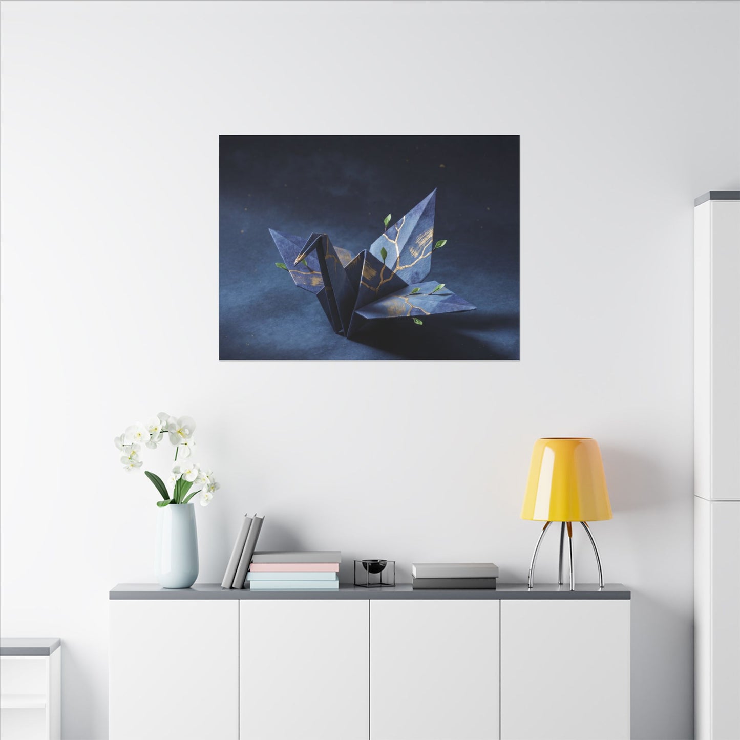 Kintsugi Paper Fold in Moonlight | Crackle Gold Canvas Art