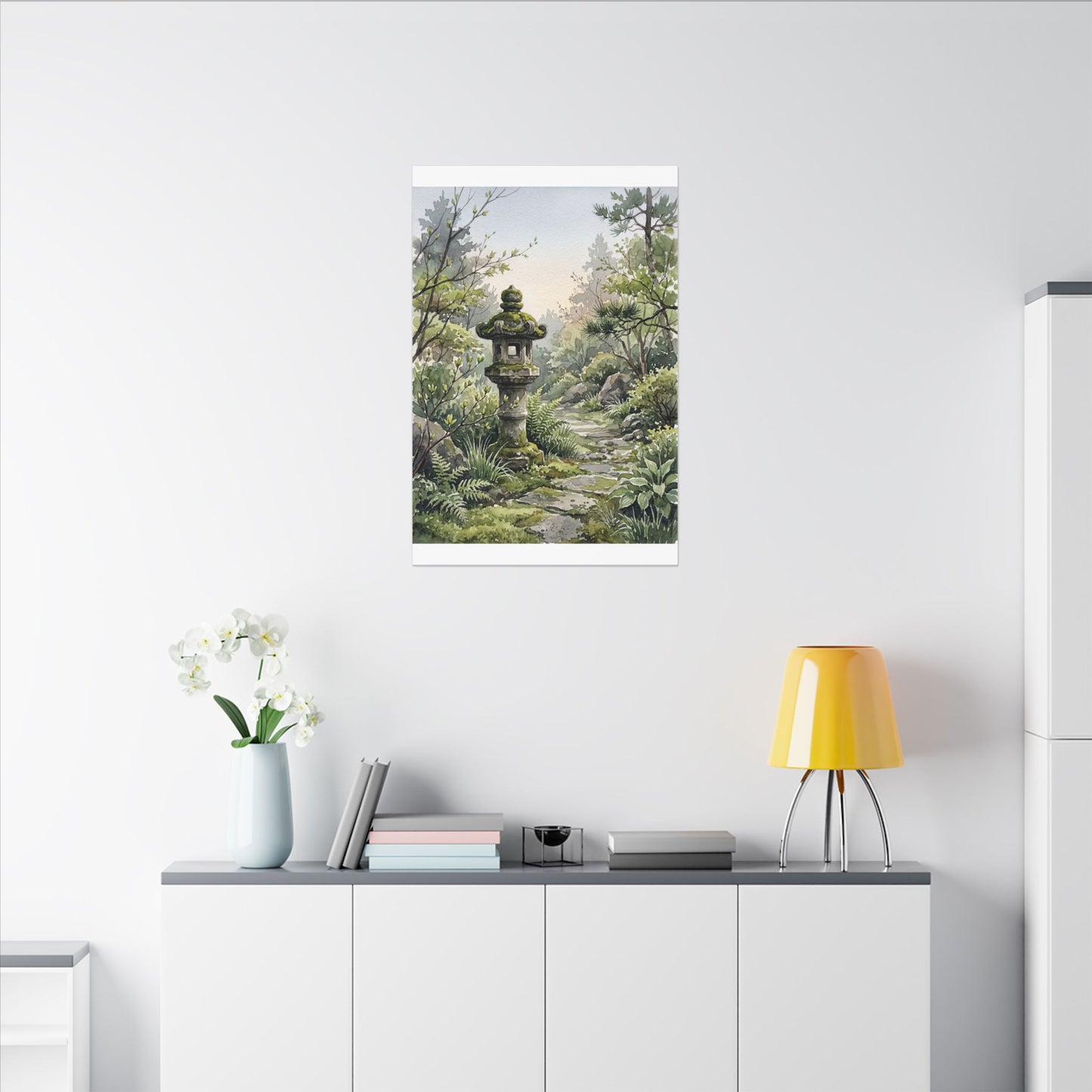 Neutral Stone Lantern Canvas Art - Watercolor Japandi