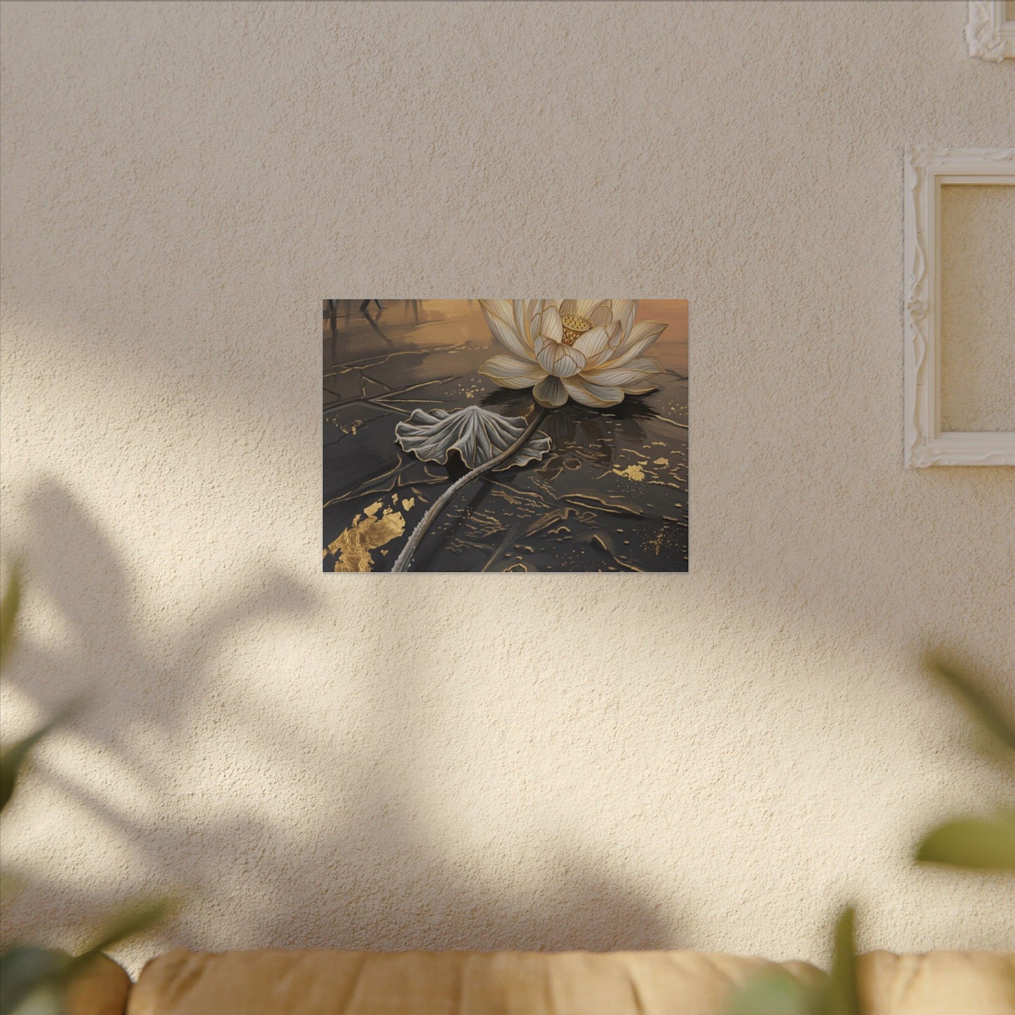 Kintsugi Lotus Flower in Golden Hour | Gold Vein Canvas Art