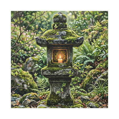 Neutral Stone Lantern Canvas Art - Japanese Pattern Japandi