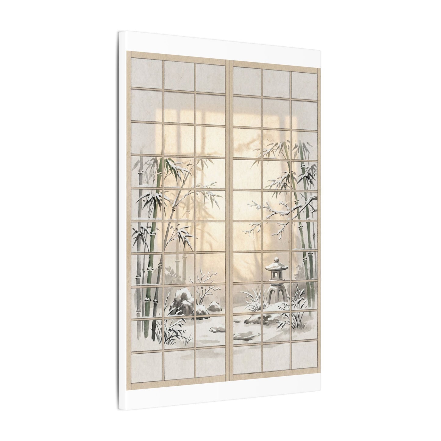 Winter Shoji Screen Sumi E Canvas Art | Tranquil Decor