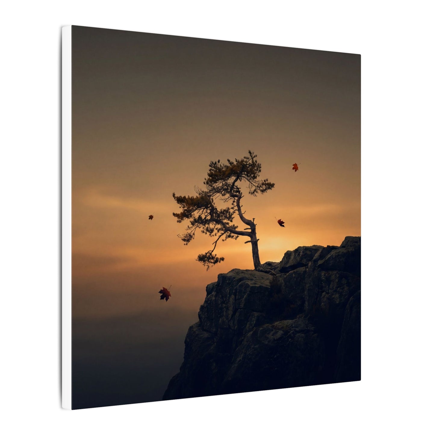 Dark Japandi Pine Tree in Golden Hour | Moody Minimal Canvas Art