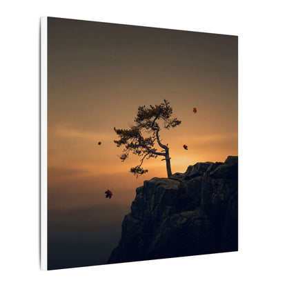 Dark Japandi Pine Tree in Golden Hour | Moody Minimal Canvas Art
