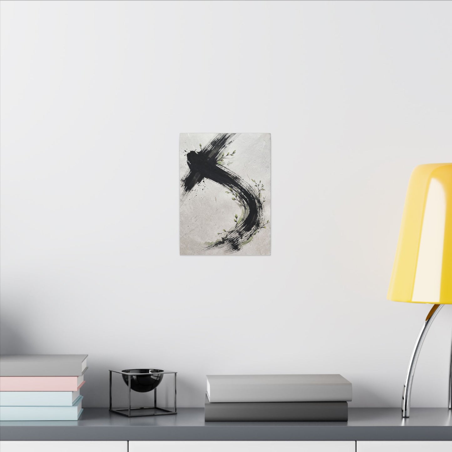 Ink Brushstroke Spring Canvas Art | Dark Japandi Sophisticated Design