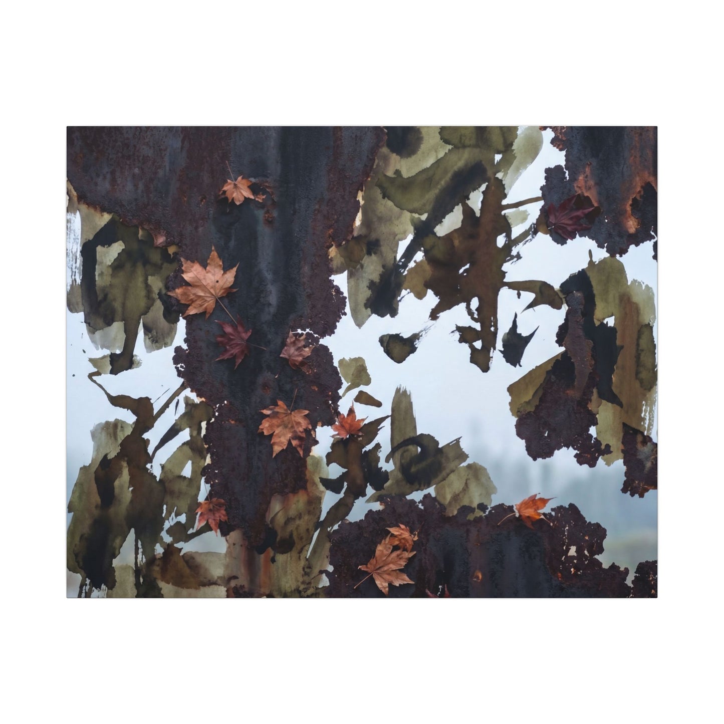 Rust Patina Charcoal Ink Canvas Art | Sophisticated Dark Japandi Art