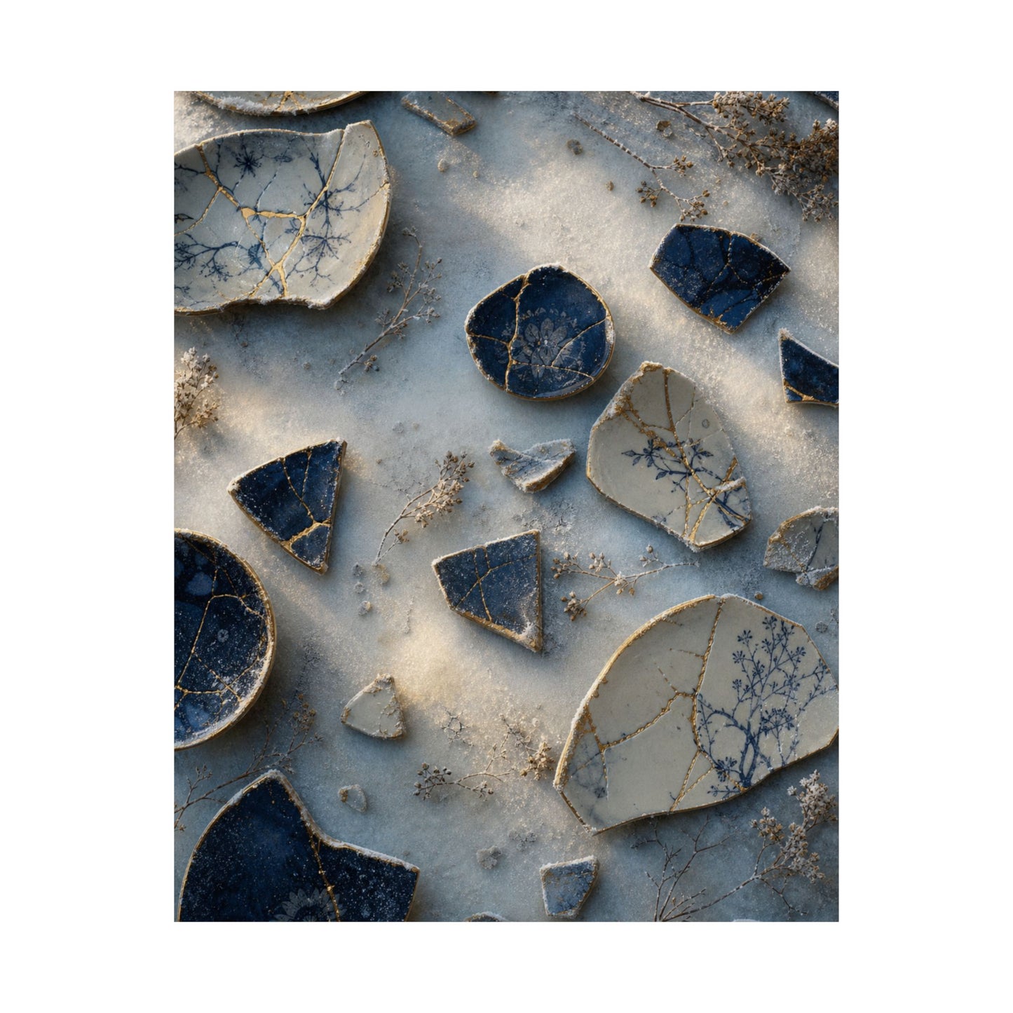 Kintsugi Broken Pottery in Dawn | Gold Vein Wall Art Print