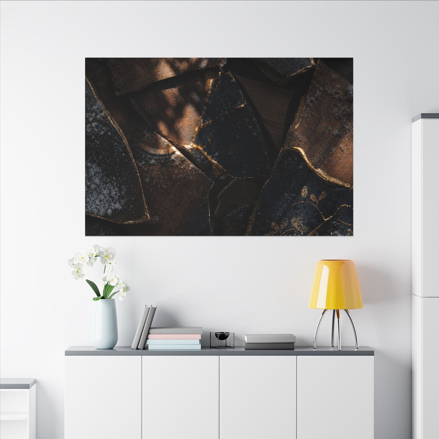 Fukinsei Broken Pottery Canvas Art - Dark Japandi Dark Texture