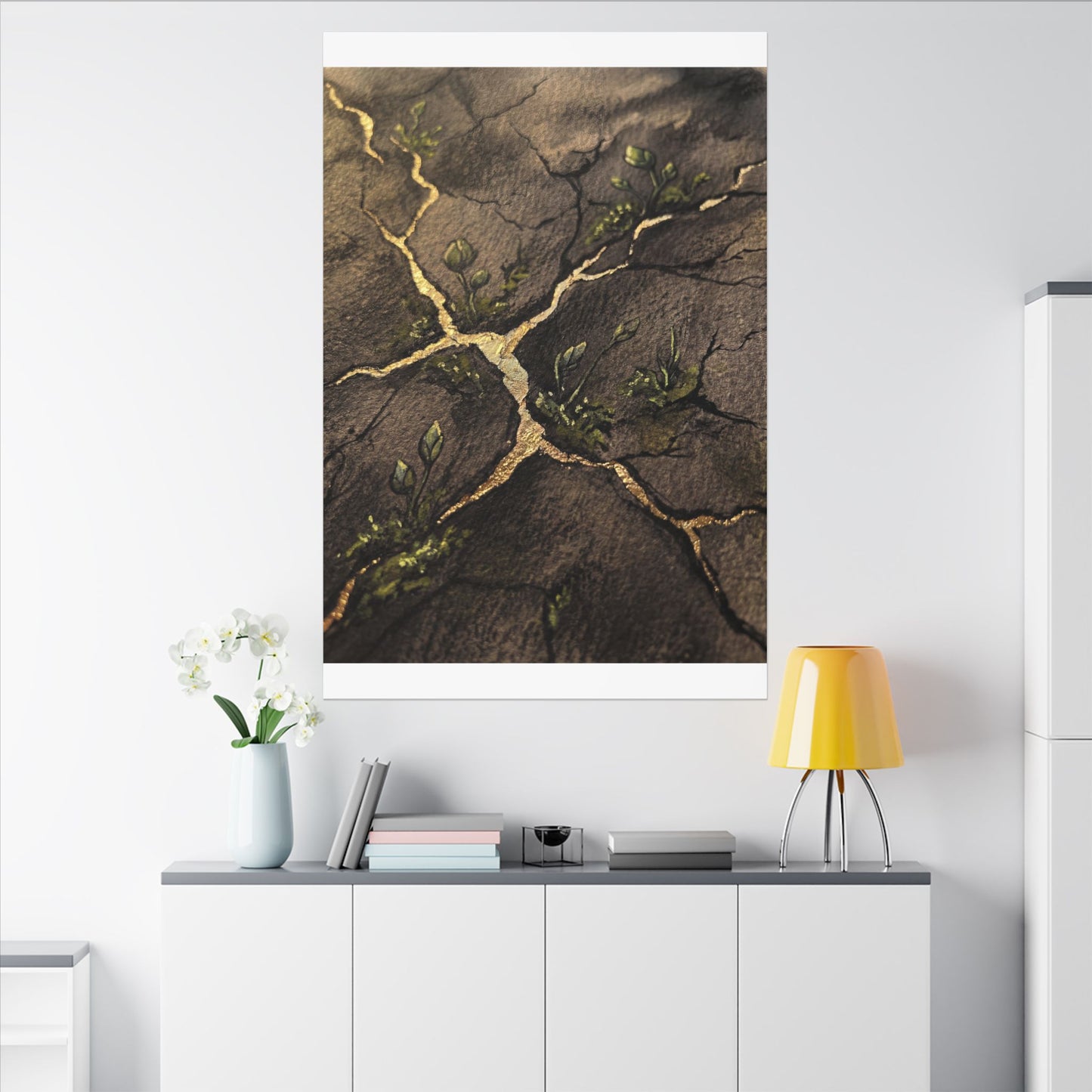 Spring Cracked Earth Charcoal Ink Canvas Art | Luxurious Decor