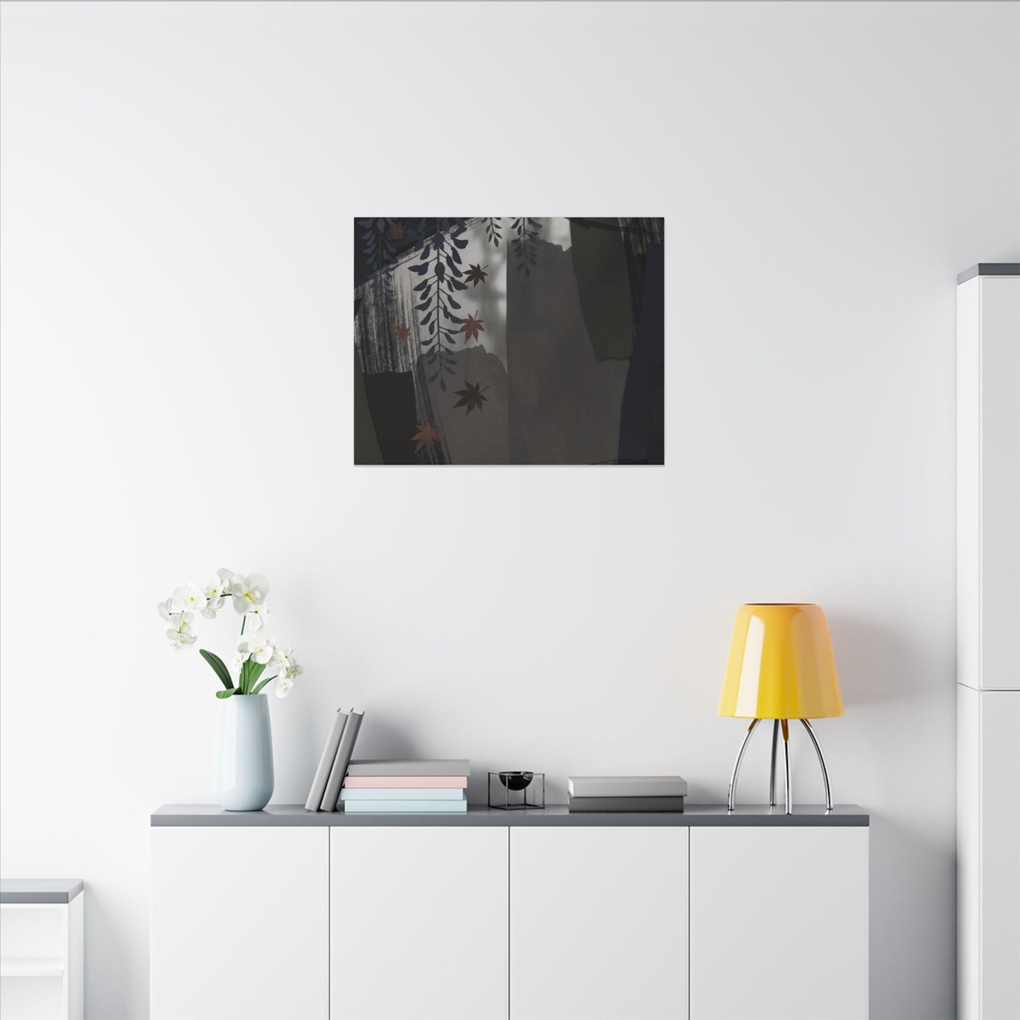 Wisteria Autumn Canvas Art | Dark Japandi Moody Design