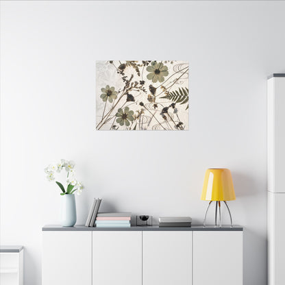 Japandi Dried Flowers in Golden Hour | Japanese Pattern Canvas Art