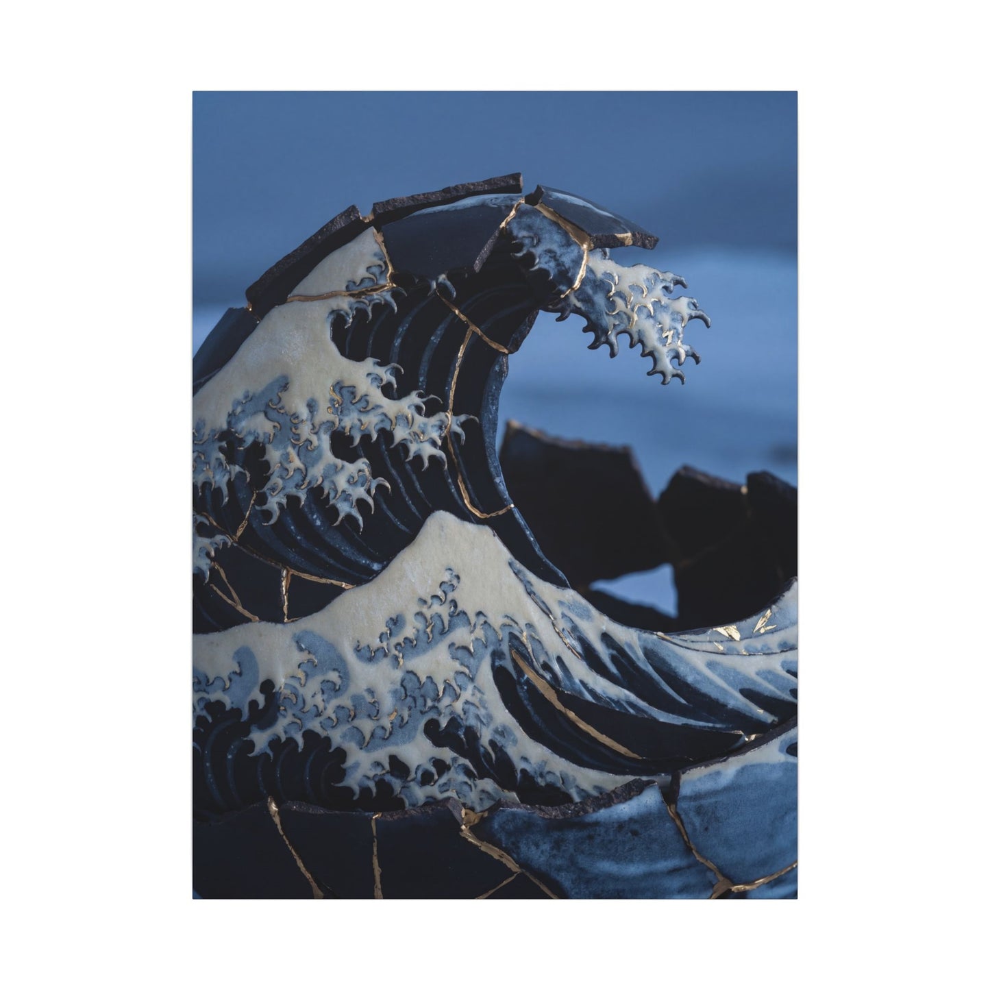Ocean Wave Canvas Art | Winter Kintsugi Gold Repair Art