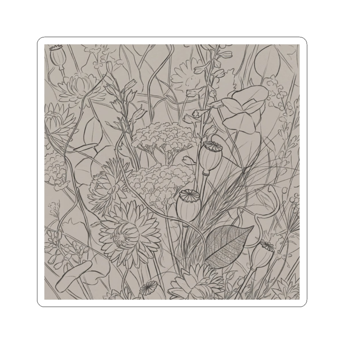 Japandi Dried Flowers in Overcast | Minimal Line Sticker