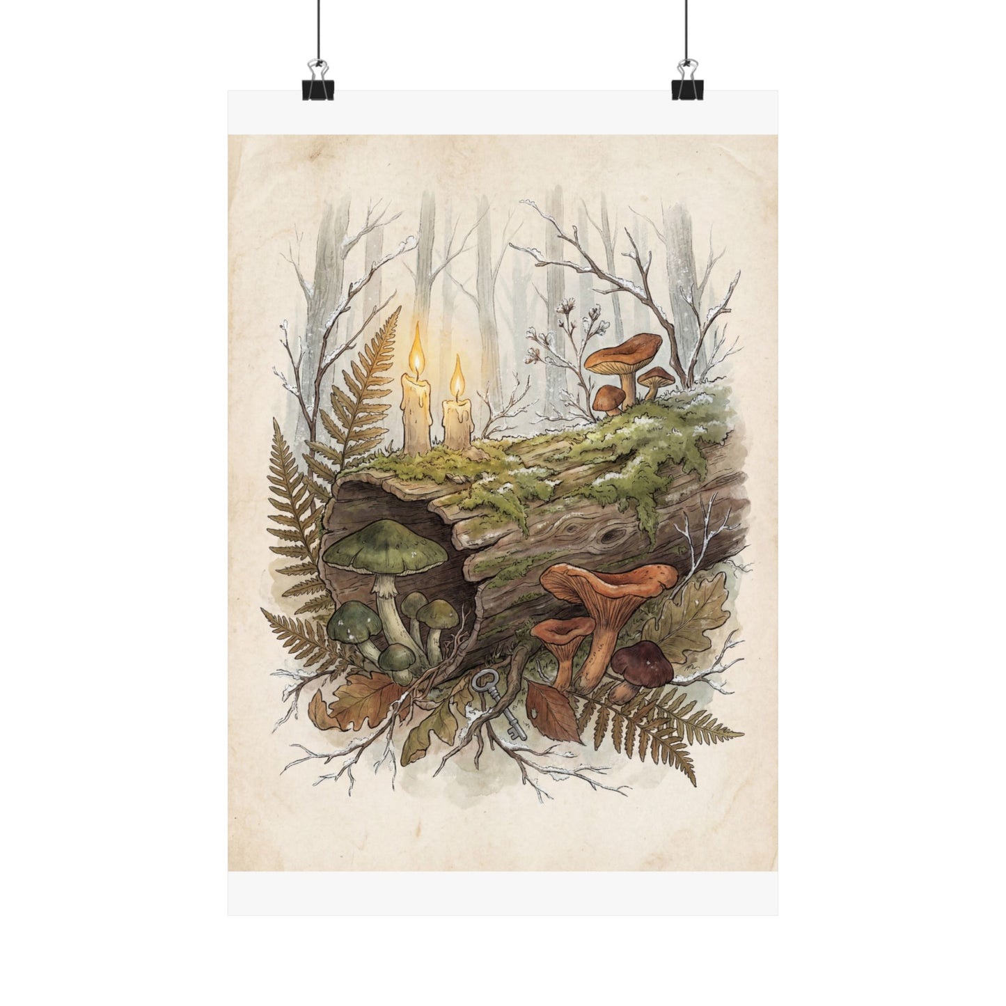 Winter Wild Mushrooms Herbarium Wall Art Print | Rustic Decor Art Print