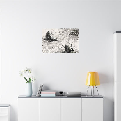 Rock Garden Canvas Art | Winter Zen Sumi E Art