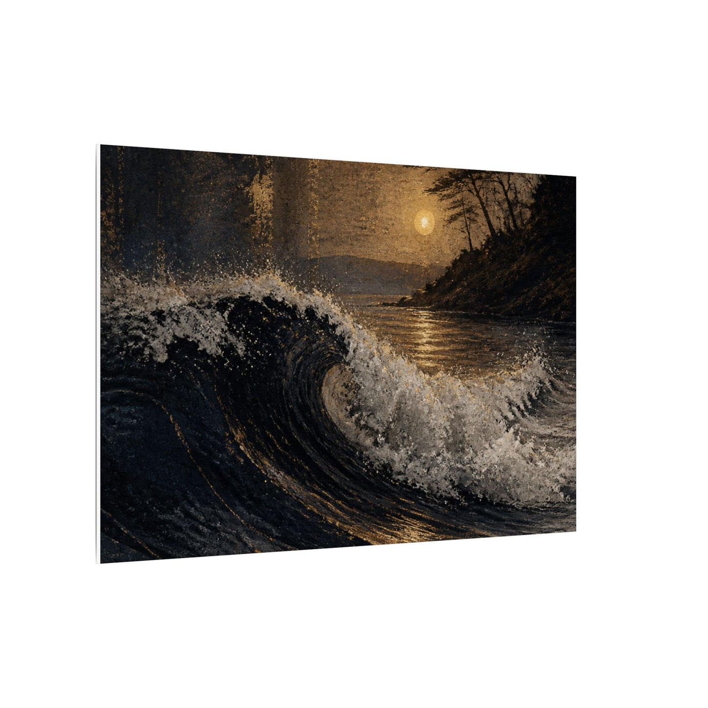 Ocean Wave Dark Texture Canvas Art | Bold Dark Japandi Art