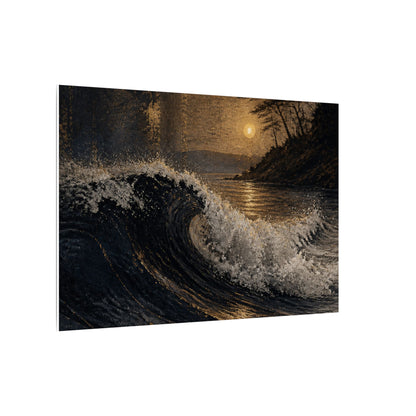 Ocean Wave Dark Texture Canvas Art | Bold Dark Japandi Art