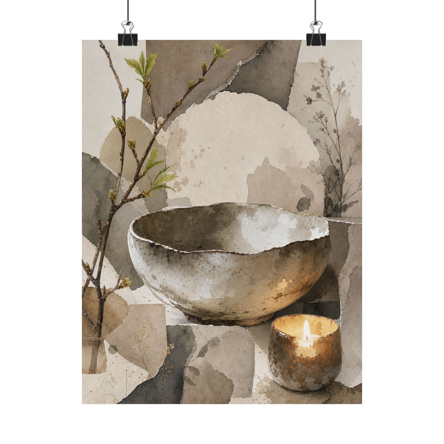 Candlelight Ceramic Bowl Wall Art Print - Japandi Fukinsei