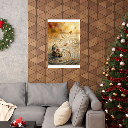 Japandi Rock Garden in Golden Hour | Watercolor Wall Art Print