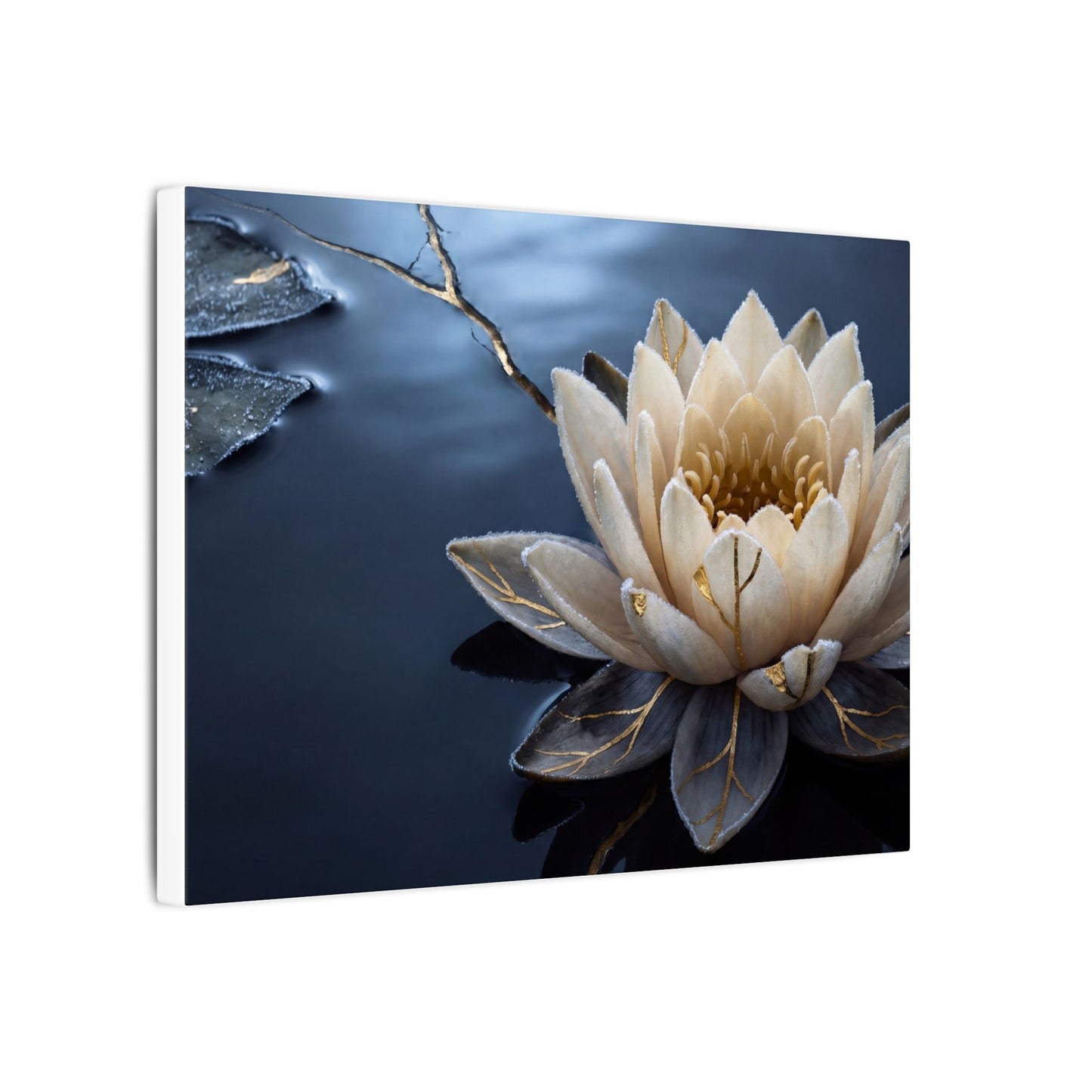 Beautiful Lotus Flower Canvas Art - Gold Vein Kintsugi