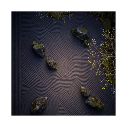 Rock Garden Shadow Zen Wall Art Print | Atmospheric Dark Japandi Art