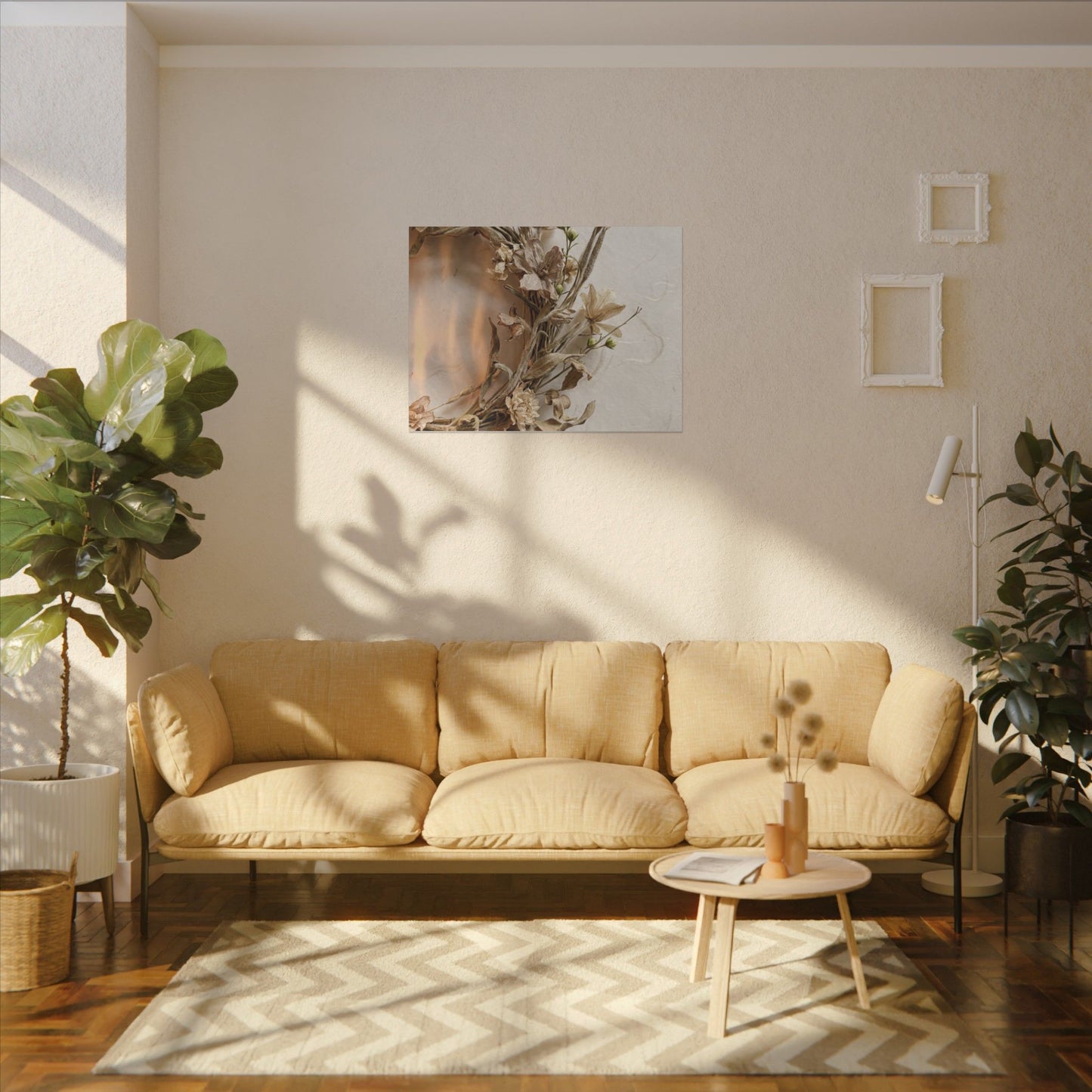 Dried Flowers Japanese Pattern Canvas Art | Neutral Japandi Art