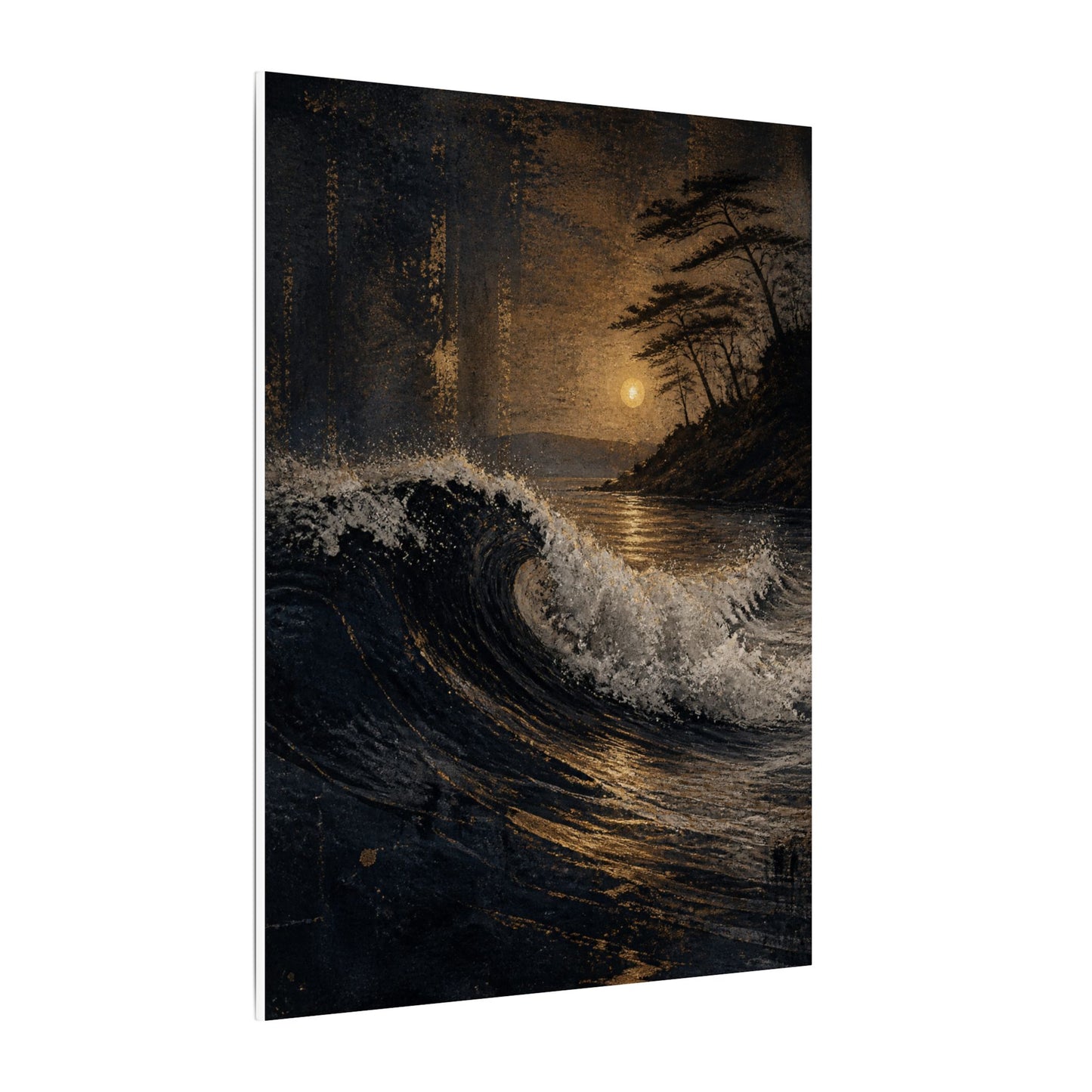 Ocean Wave Dark Texture Canvas Art | Bold Dark Japandi Art