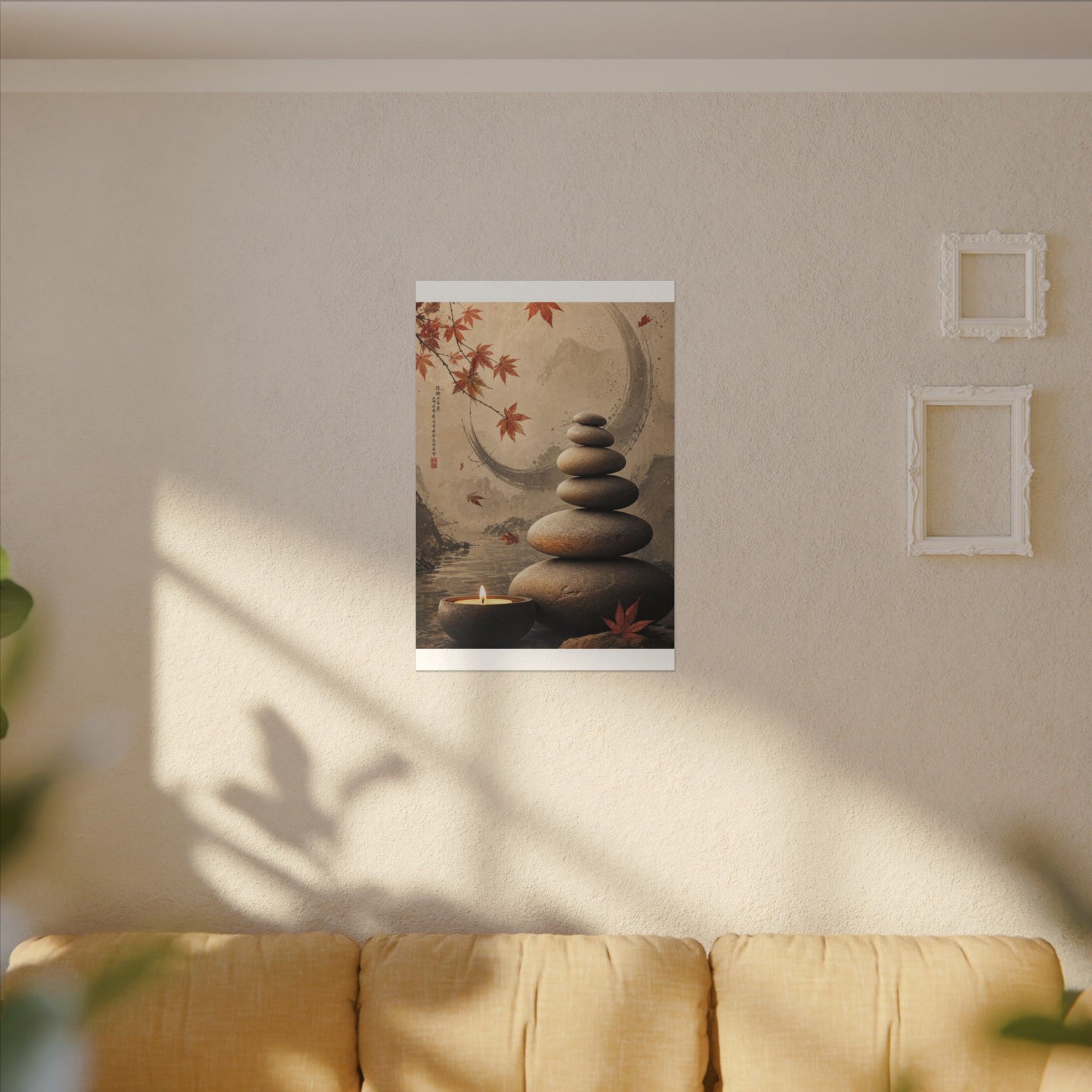 Japandi River Stones in Candlelight | Japanese Pattern Canvas Art