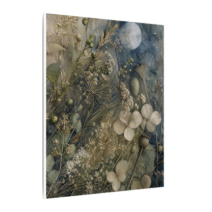 Japandi Dried Flowers in Moonlight | Watercolor Canvas Art