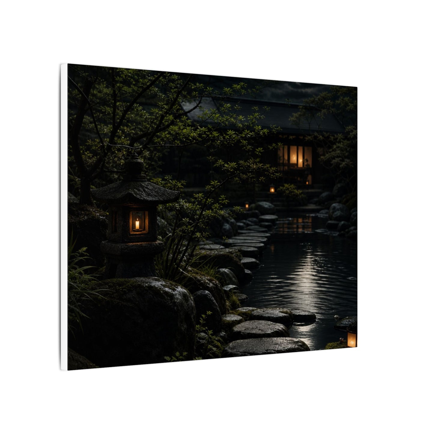 Moonlit Garden Shadow Zen Canvas Art | Sophisticated Dark Japandi Art
