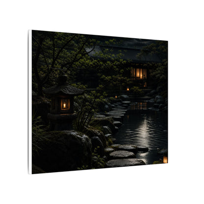 Moonlit Garden Shadow Zen Canvas Art | Sophisticated Dark Japandi Art